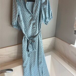 Ann Taylor Light Blue Floral Print Wrap Dress